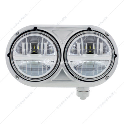 PETERBILT 359-HEADLIGHT ASSEMBLY WITH 304 SS HOUSING & LED HEADLIGHTS WITH CHROME INNER BAR