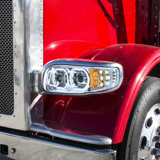 Peterbilt 389 LED Headlight With 10 LED Turn 100 LED Halo For 2008-2024 - Driver