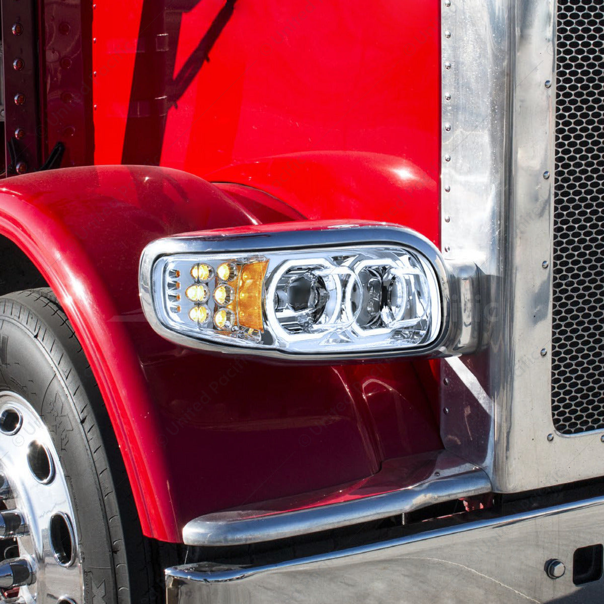 Peterbilt 389 LED Headlight With 10 LED Turn 100 LED Halo For 2008-2024 - Passenger