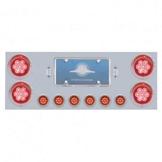 SS Rear Center Panel With 4X 7 LED 4" Reflector Lights & 6X 9 LED 2" Lights & Visors -Red LED & Lens