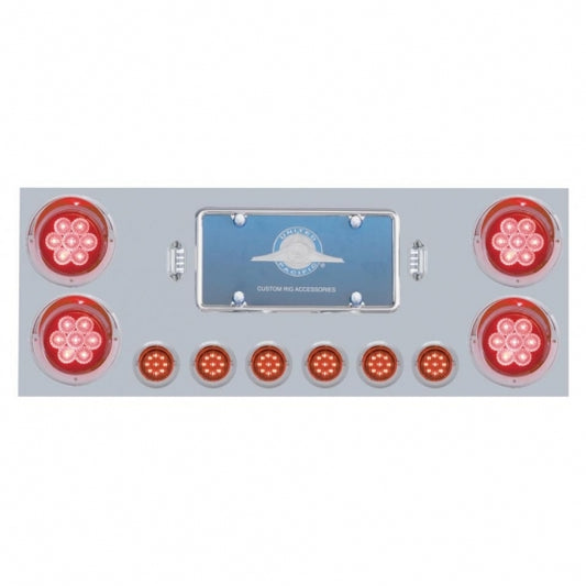 SS Rear Center Panel With 4X 7 LED 4" Reflector Lights & 6X 9 LED 2" Lights & Visors -Red LED & Lens