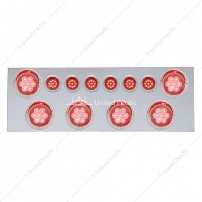 SS Rear Center Panel with 6x 7 LED 4" Reflector Lights & 6x 9 LED 2" Lights & Visors - Red/Red