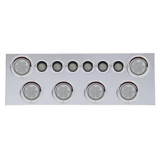 SS REAR CENTER PANEL WITH 6X 7 LED 4" REFLECTOR LIGHTS & 6X 9 LED 2" LIGHTS & VISORS -RED LED/CLEAR LENS