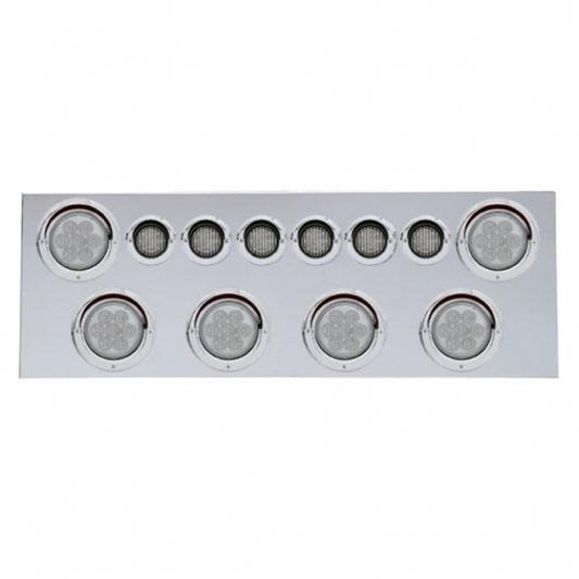 SS REAR CENTER PANEL WITH 6X 7 LED 4" REFLECTOR LIGHTS & 6X 9 LED 2" LIGHTS & VISORS -RED LED/CLEAR LENS