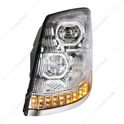 Volvo VN/VNL Chrome 10 LED Headlight For 2003-2017 - Driver Side
