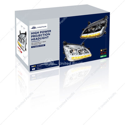 Chrome Projection Headlight With LED Sequential Turn and DRL For 2012-2021 Peterbilt 579- Driver