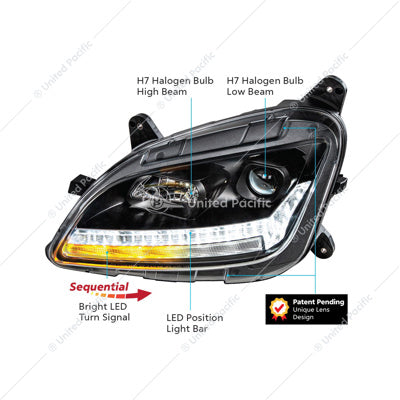 Peterbilt 579 587 Driver's Side Black Headlight