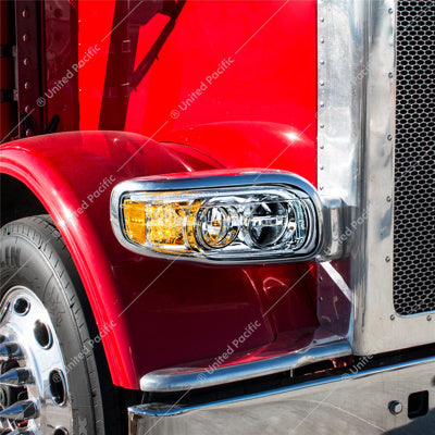 Chrome LED Headlight With LED Turn & Position Light Bar For Peterbilt 388(2008-2015) & 389(2008-2023)- Passenger
