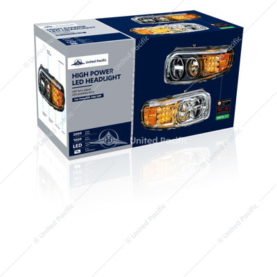 Chrome LED Headlight With LED Turn & Position Light Bar For Peterbilt 388(2008-2015) & 389(2008-2023)- Passenger