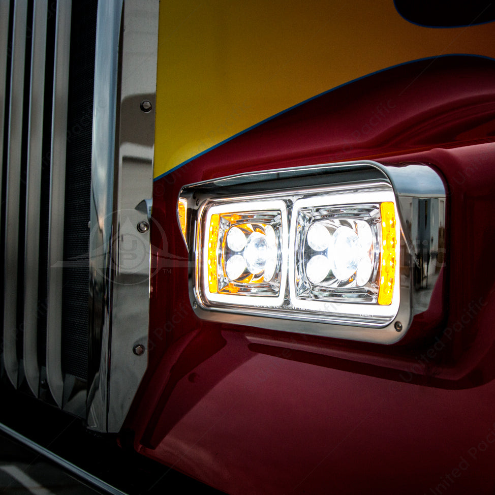 10 High Power LED "Chrome" Projection Headlight With LED Turn Signal & Position Light Bar - Passenger