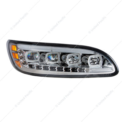 Chrome Quad-LED Headlight With LED DRL & Seq. Signal For 2005-2015 Peterbilt 386- Passenger