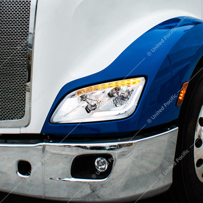 Chrome LED Headlight W/Sequential LED Turn Signal For Peterbilt 579 (2012-21) & 587 (2010-16) - Driver