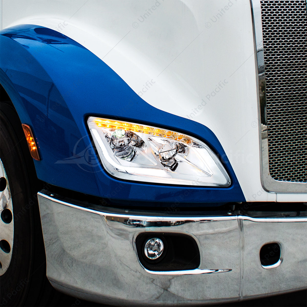 Chrome LED Headlight W/Sequential LED Turn Signal For Peterbilt 579 (2012-21) & 587 (2010-16) - Passenger