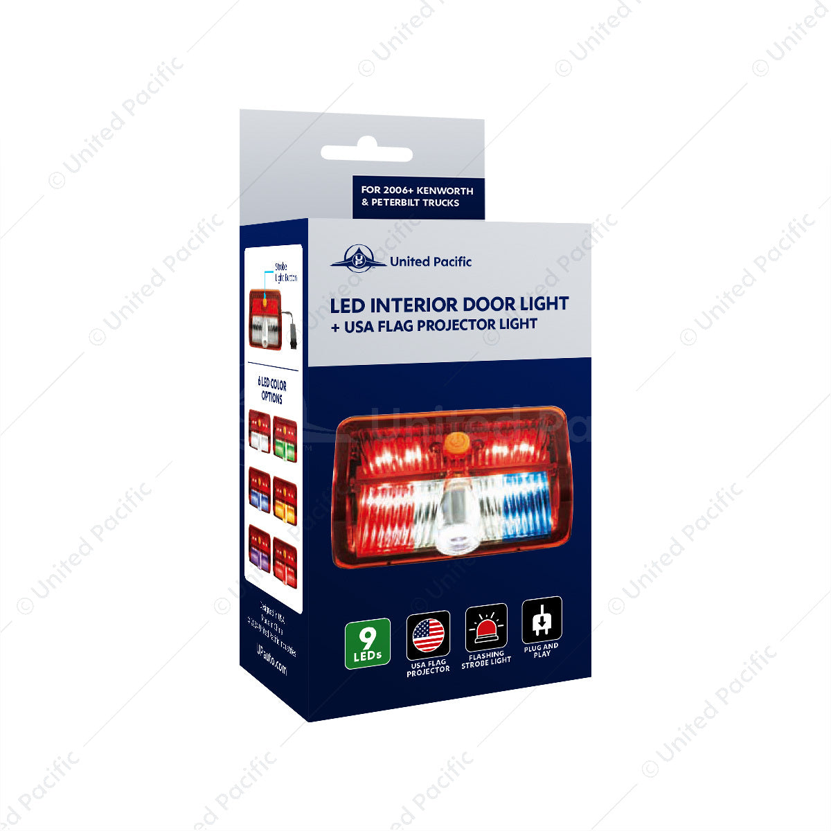 American Flag Interior Door Courtesy Projector Light 9 LED For 2006+ Kenworth & Peterbilt