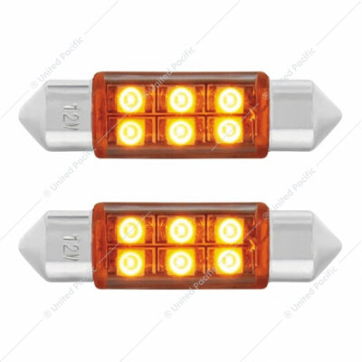 6 SMD HIGH POWER MICRO SMD LED 6418/6461-36MM LIGHT BULB (2-PACK) AMBER LED/Amber Lens