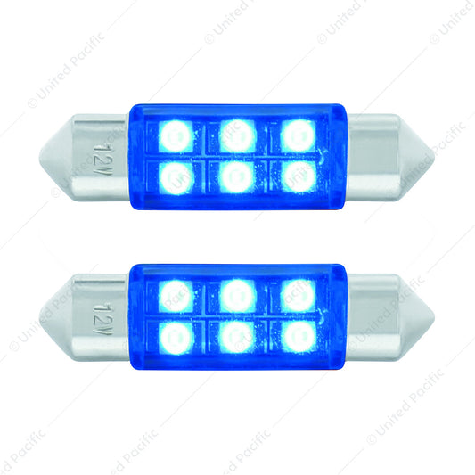6 SMD High Power Micro LED 6418/6461-36mm Dome Light Bulb - Blue (2-Pack)