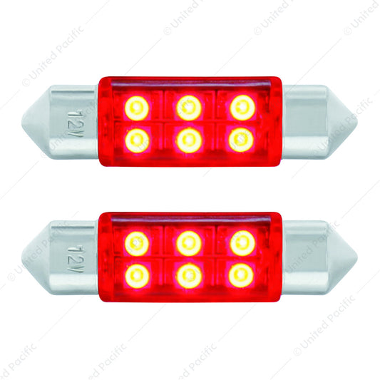 6 SMD High Power Micro LED 6418/6461-36mm Dome Light Bulb - Red (2-Pack)