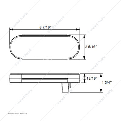 Size Illustration of the United Pacific 22 LED 6" Oval GloLight Turn Signal - Amber LED/Amber Lens Part # 37129