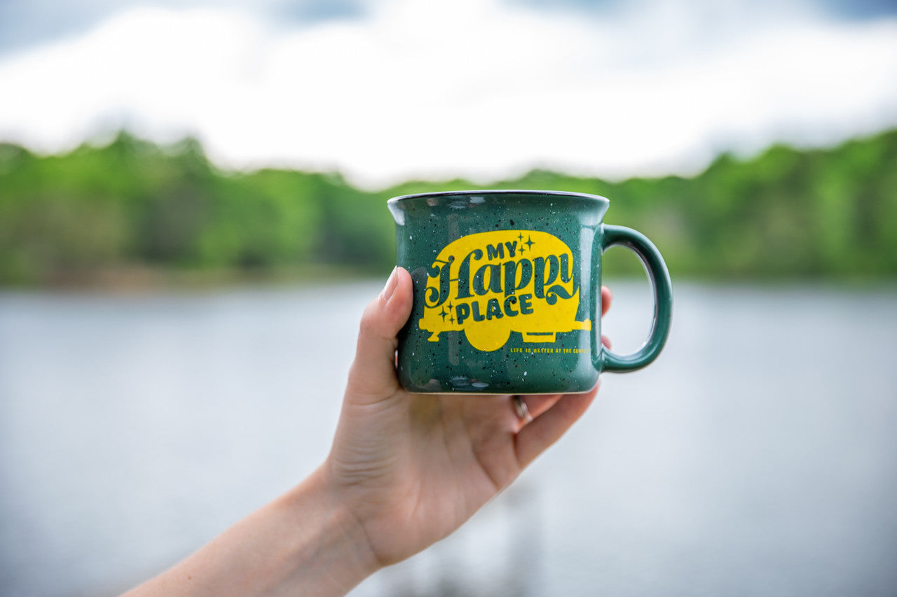 Life Is Better at the Campsite 14oz Ceramic Mug - "My Happy Place", Green