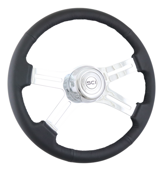 Convoy - 18" Polyurethane Rim, Chrome 4-Spoke w/Slot Cut Outs, Chrome Bezel, Chrome Horn Button - Black SCI Logo