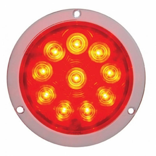 4" Round Flange Mount Stop, Turn & Tail LED Light - 10 Diodes - Red LED/Red Lens