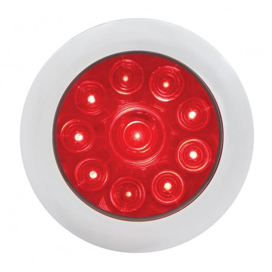 4" Round Stop, Turn & Tail LED Light with Bezel - 10 Diodes - Red LED/Red Lens