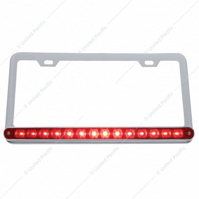 CHROME LICENSE PLATE FRAME WITH 14 LED 12" LIGHT BAR - RED LED/RED LENS