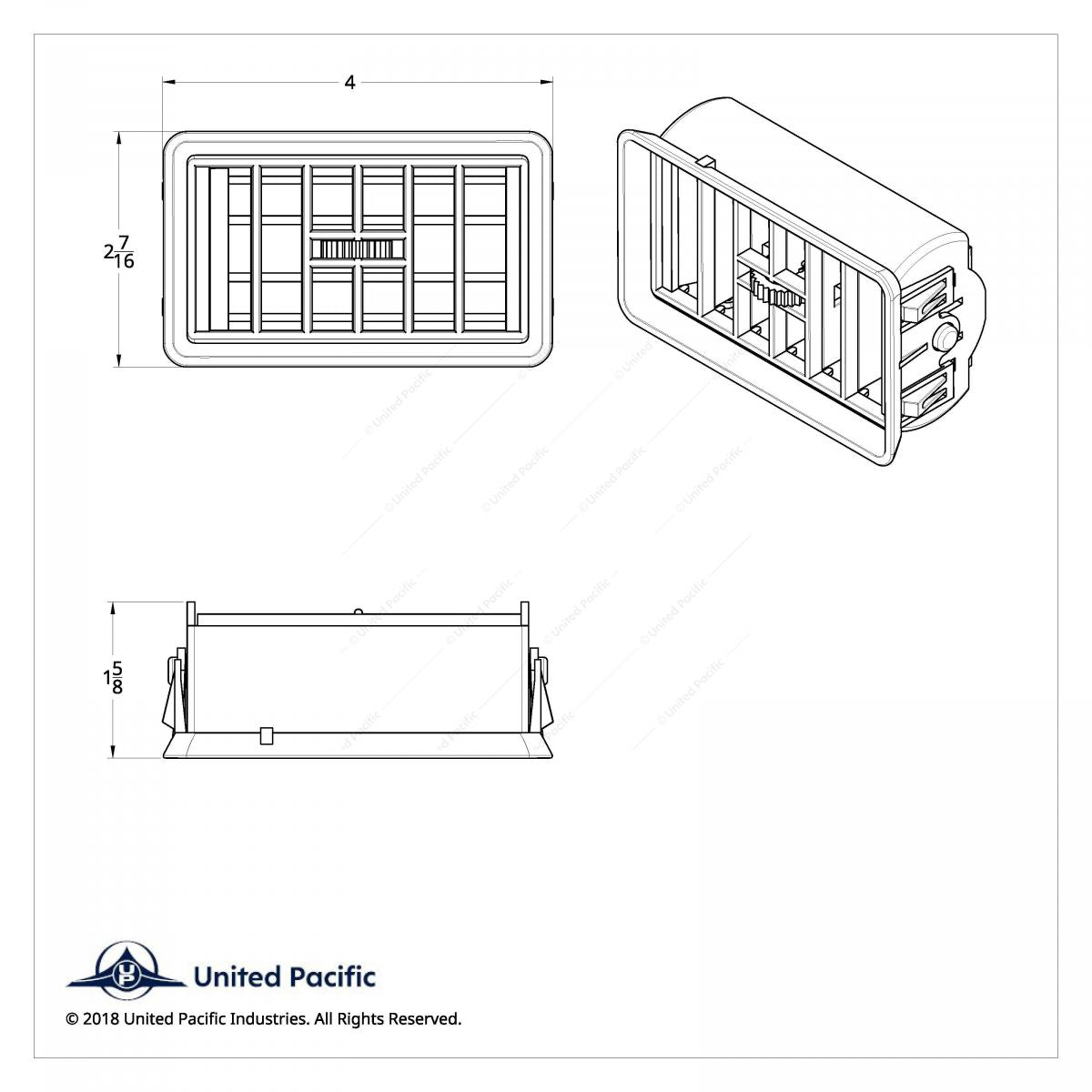 Chrome Plastic A/C Vent With Cross Grids for 1989-2010 Freightliner FLD/Classic - Driver