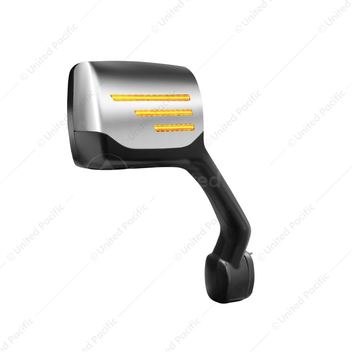 Chrome Hood Mirror Assembly W/ Sequential LED Turn Signal For 2013-2021 Kenworth T680 & Peterbilt 579 - Passenger