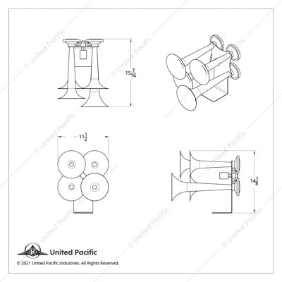 Black 4 Trumpet Air Power Train Horn - Competition Series