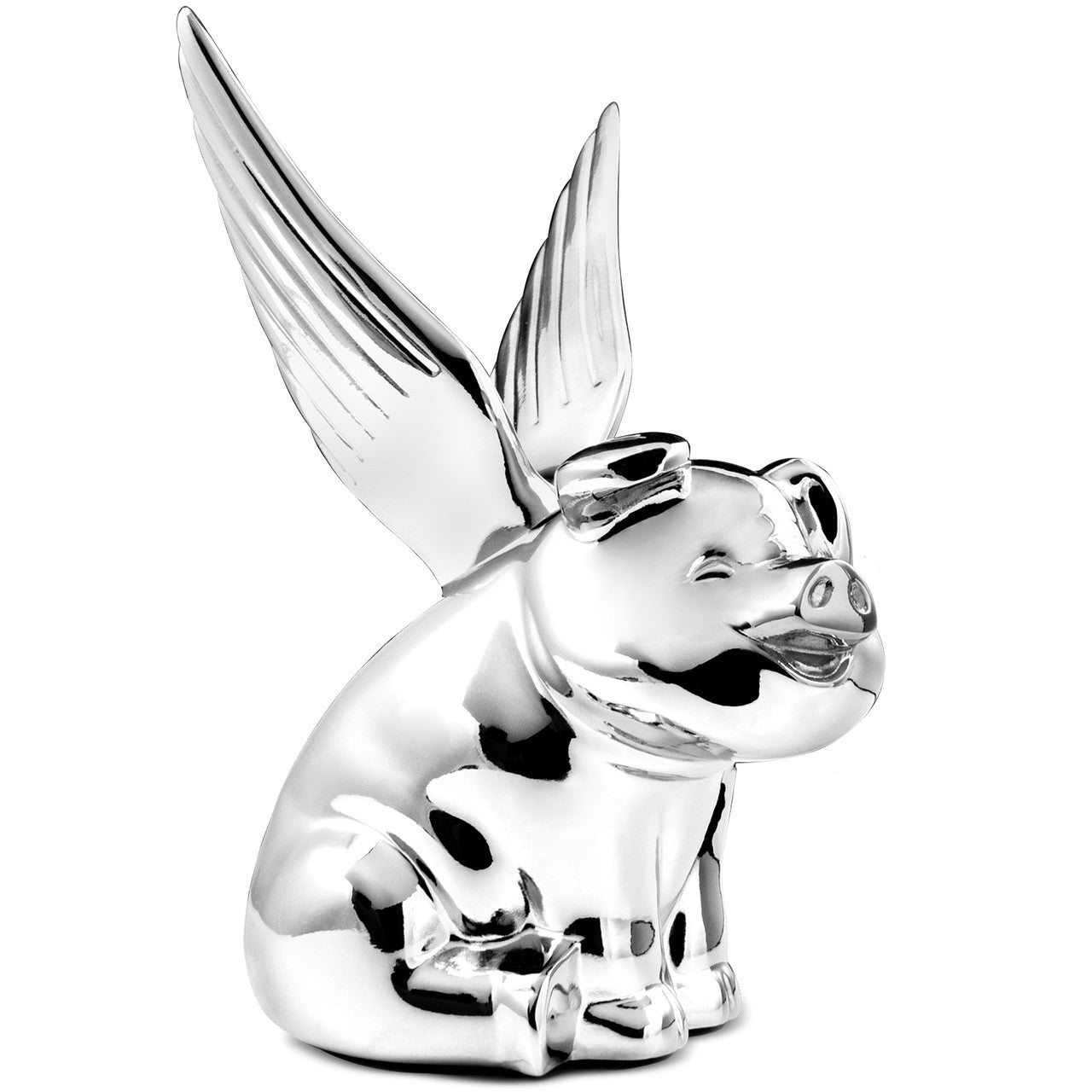 Chrome Smiling Pig With Wings Hood Ornament