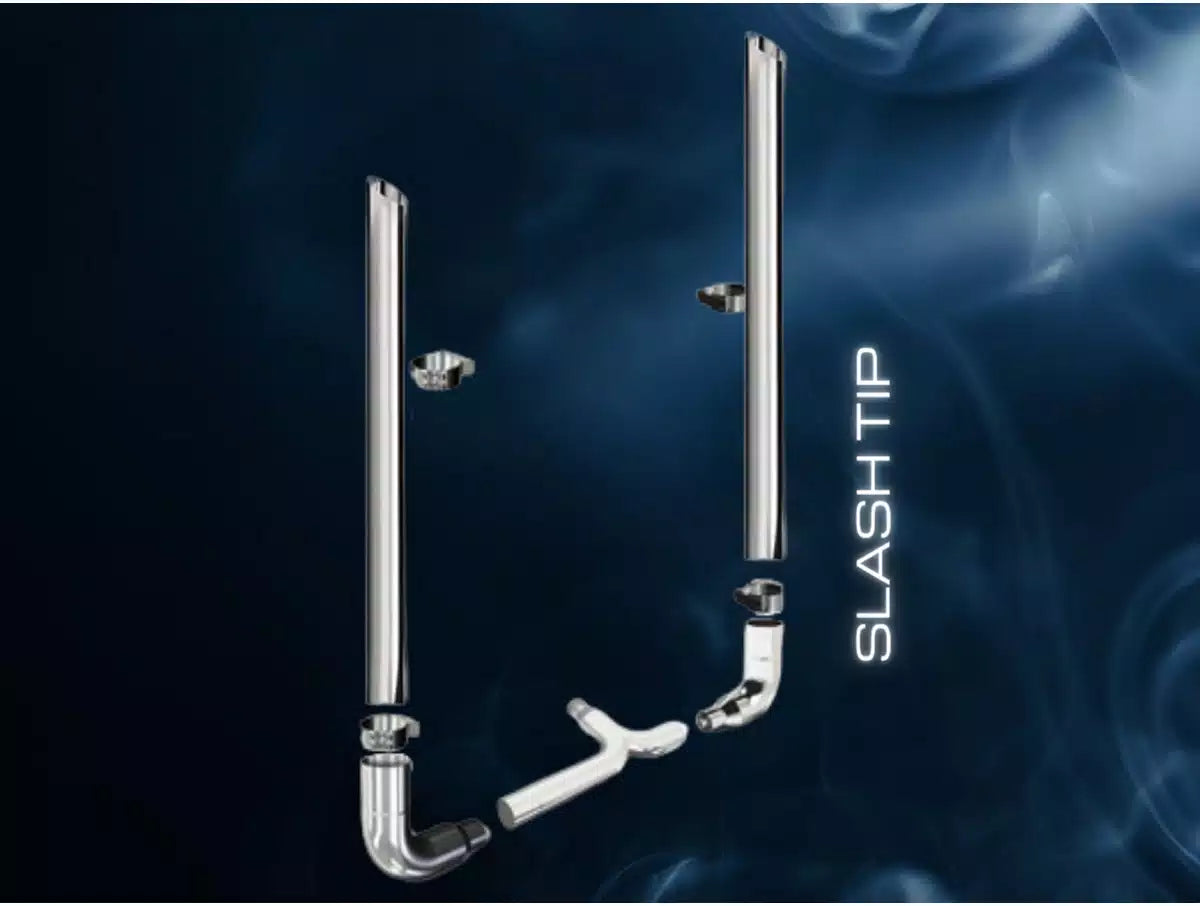 6" X 108" Slash Tip Long Drop 90 Degree Elbows Reduced to 5" Exhaust Kit Peterbilt