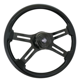 Phantom-18" Painted Wood Rim, Black Chrome 4-Spoke w/Slot Cut Outs, Black Chrome Bezel, Black Chrome Horn Button w/Black SCI Logo