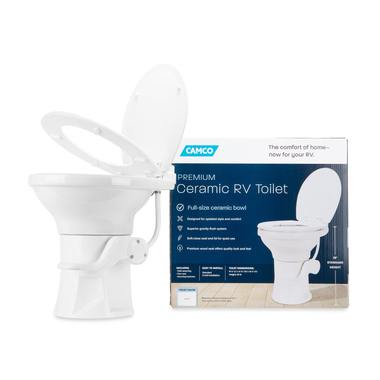 Premium Ceramic RV Toilet with Ergonomic Design - White