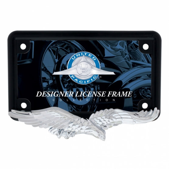 Eagle Motocycle License Plate Frame - Chrome Eagle with Black Frame