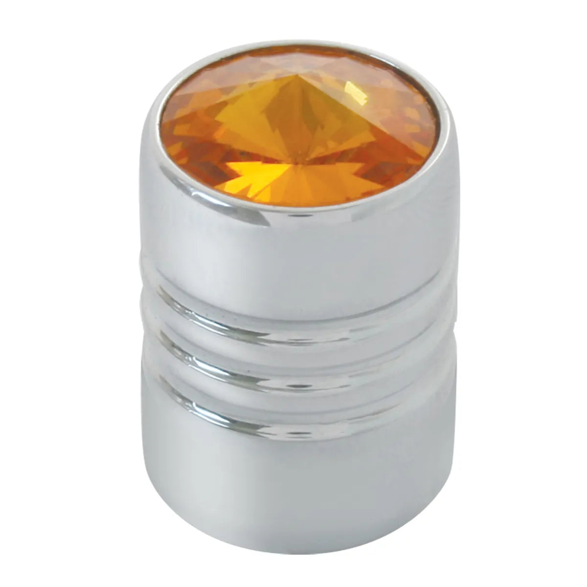 UNIVERSAL CHROME TIRE VALVE STEM COVERS WITH AMBER CRYSTAL ON TOP