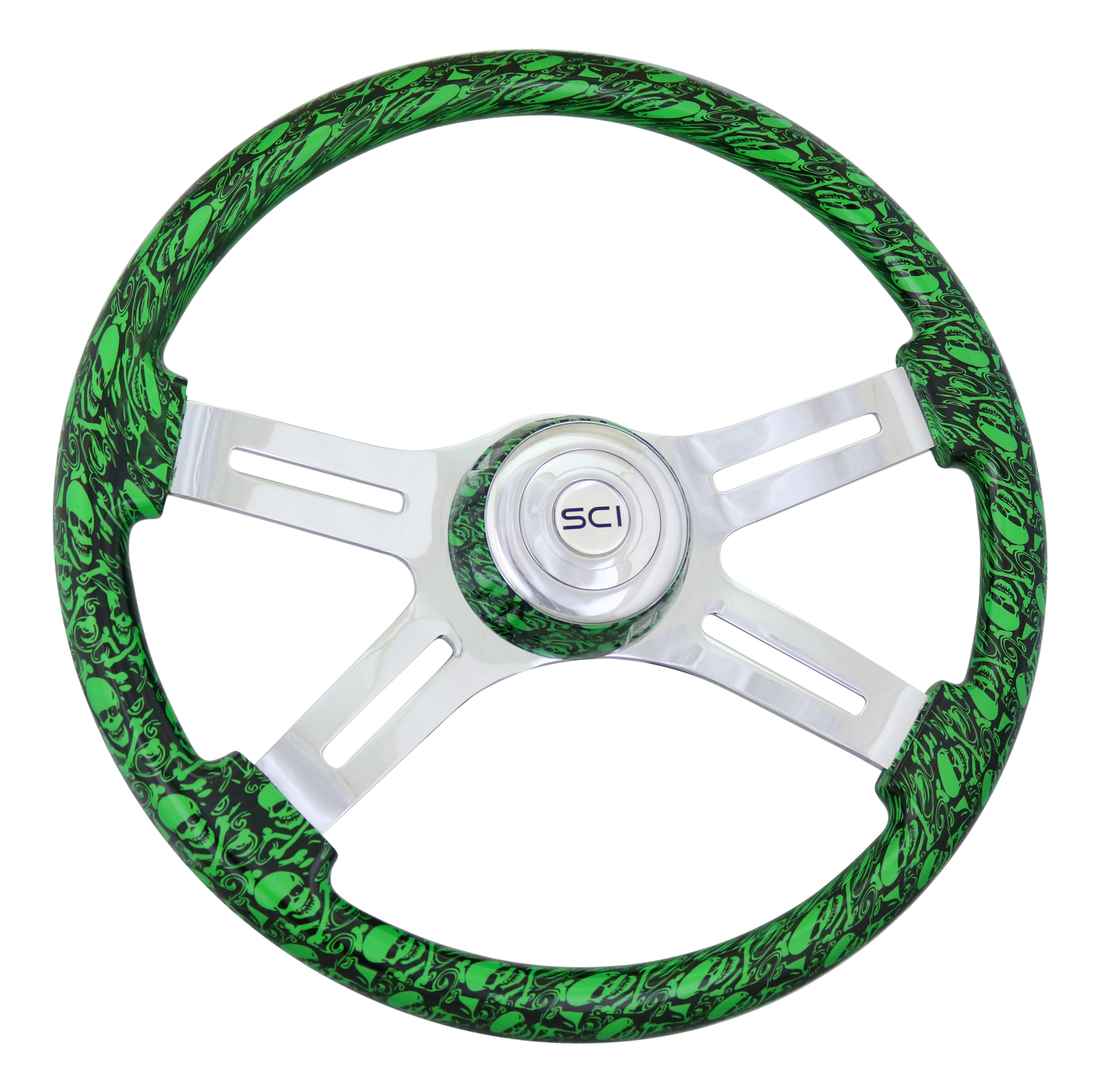 18" Green Skull Steering Wheel