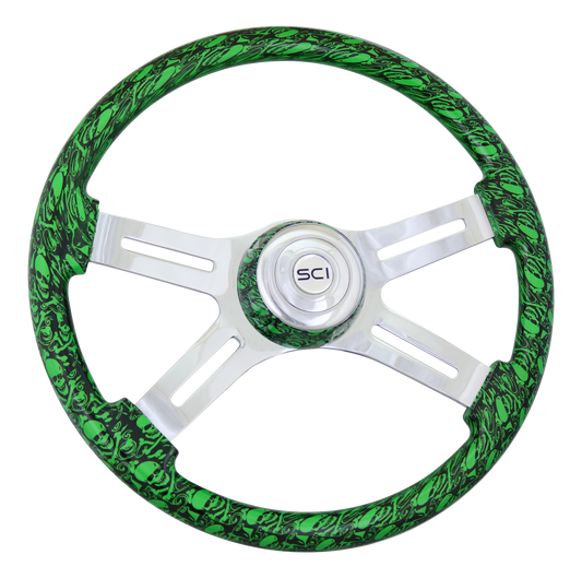 18" Green Skull Steering Wheel