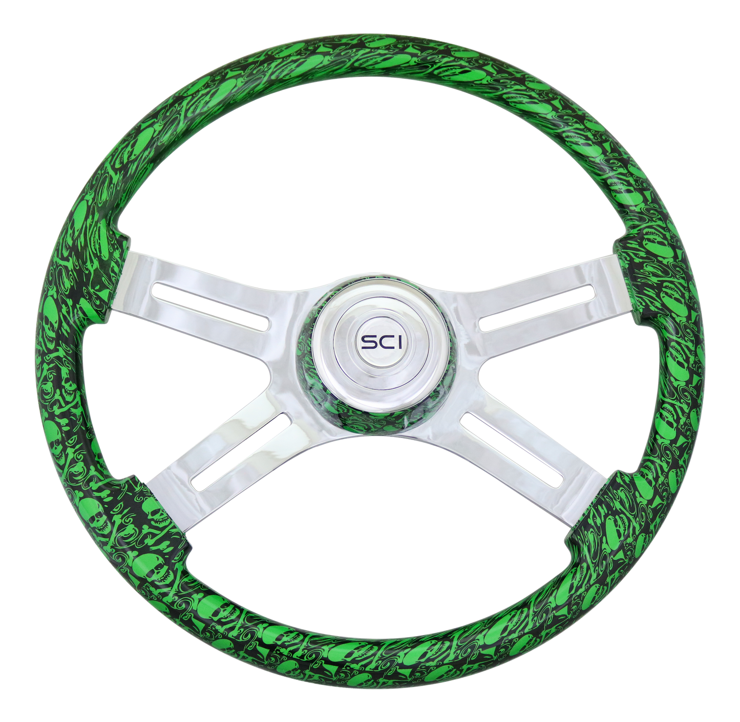 18" Green Skull Steering Wheel