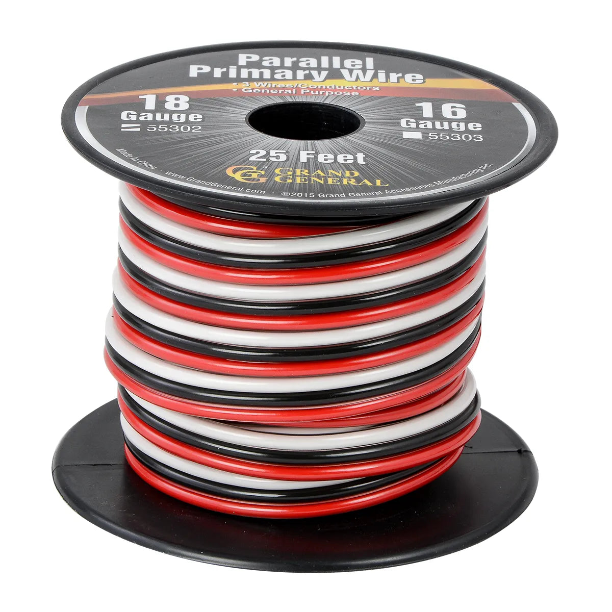 18 Gauge 3 Strand Red/White/Black 100' Roll