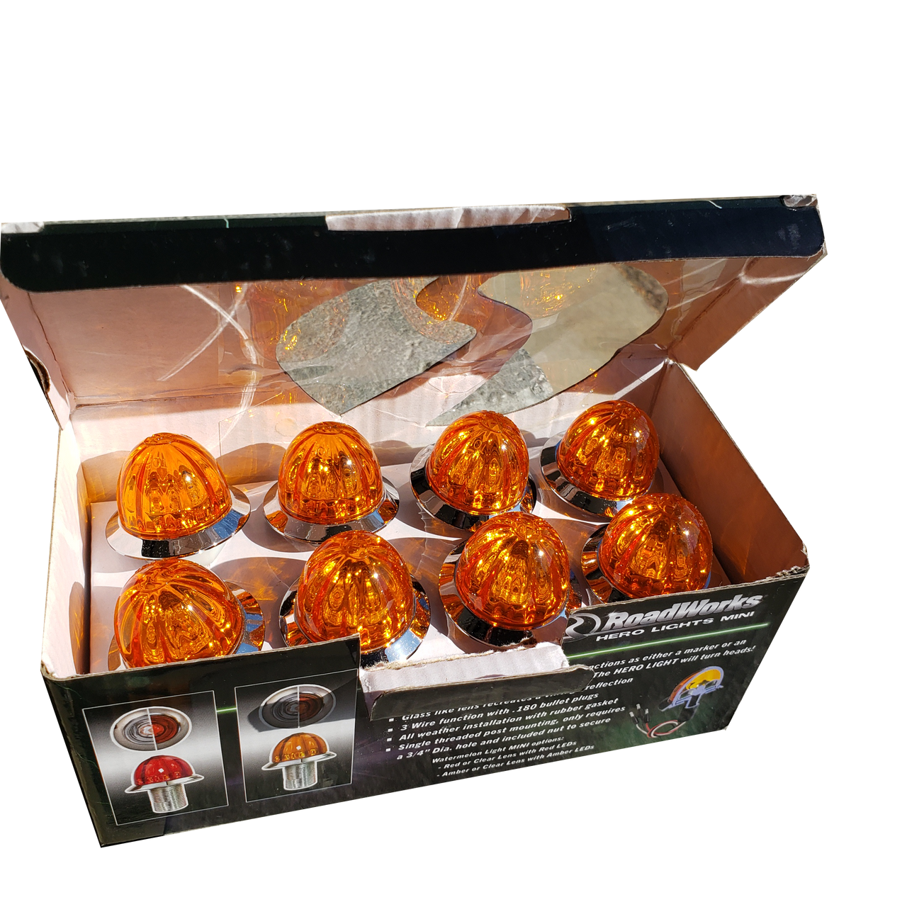 Hero Mini Watermelon Amber Lens / Amber Leds Marker Light With 3/4" Post Mount - 8 PACK