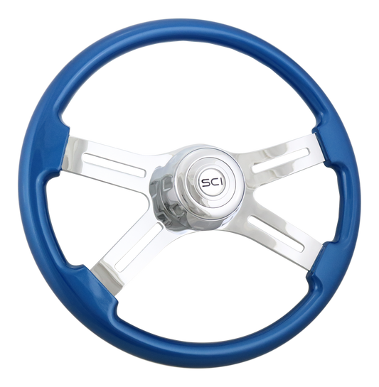 18" Classic Blue Wood 4 Spoke Steering Wheel