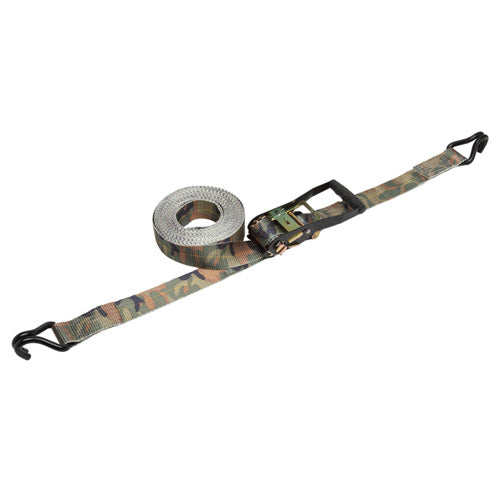 CAMO 1 in. X 10 ft. RATCHET STRAP W/PVC COATED D-RINGS & WIRE HOOKS