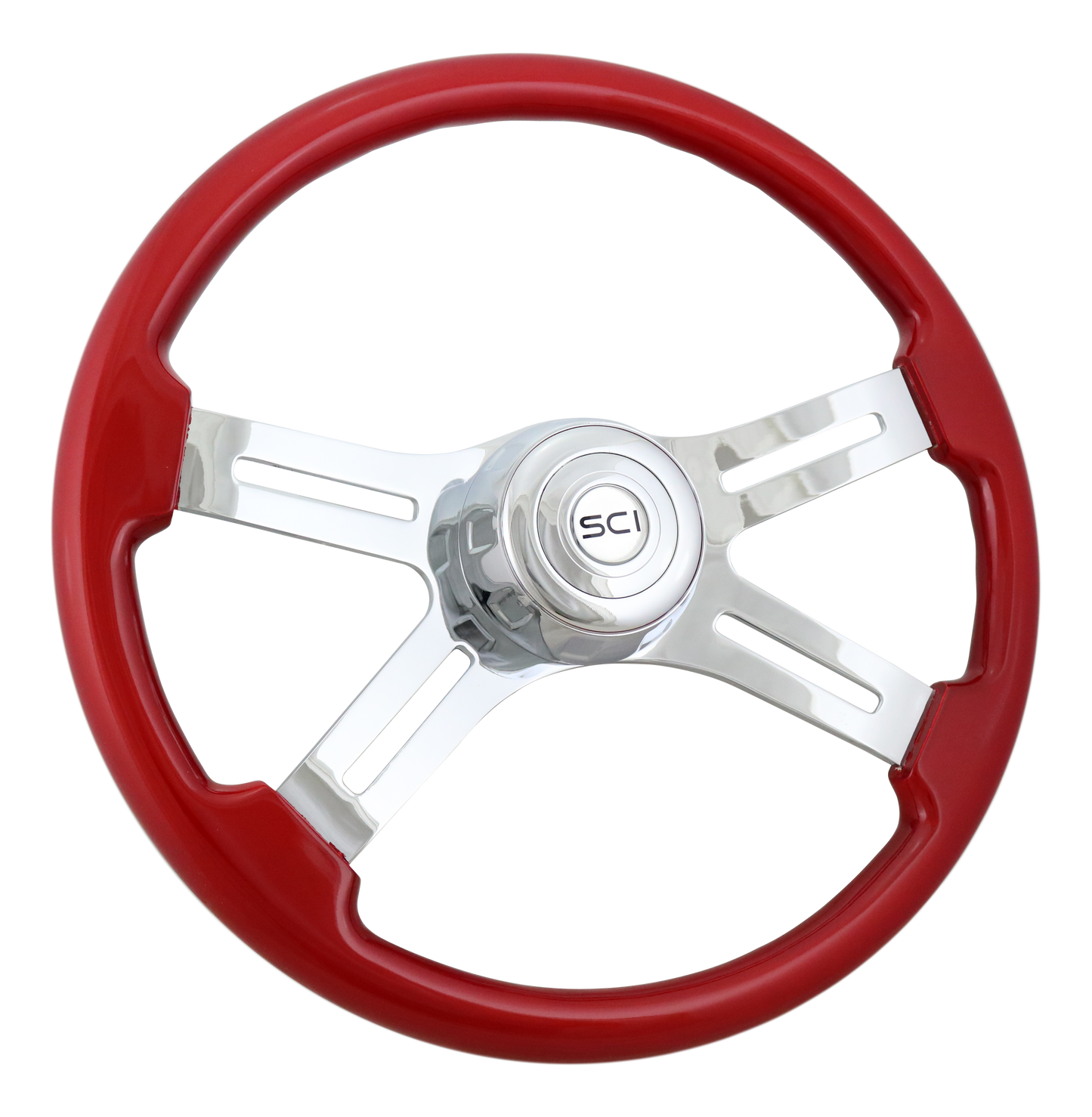 18" Classic Red Wood 4 Spoke Steering Wheel