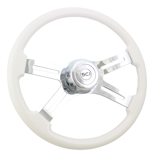 18" White 4 Spoke Steering Wheel