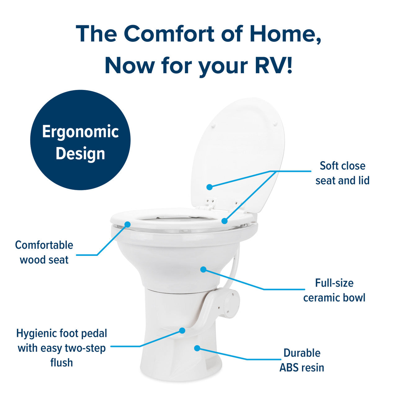 Premium Ceramic RV Toilet with Ergonomic Design - White