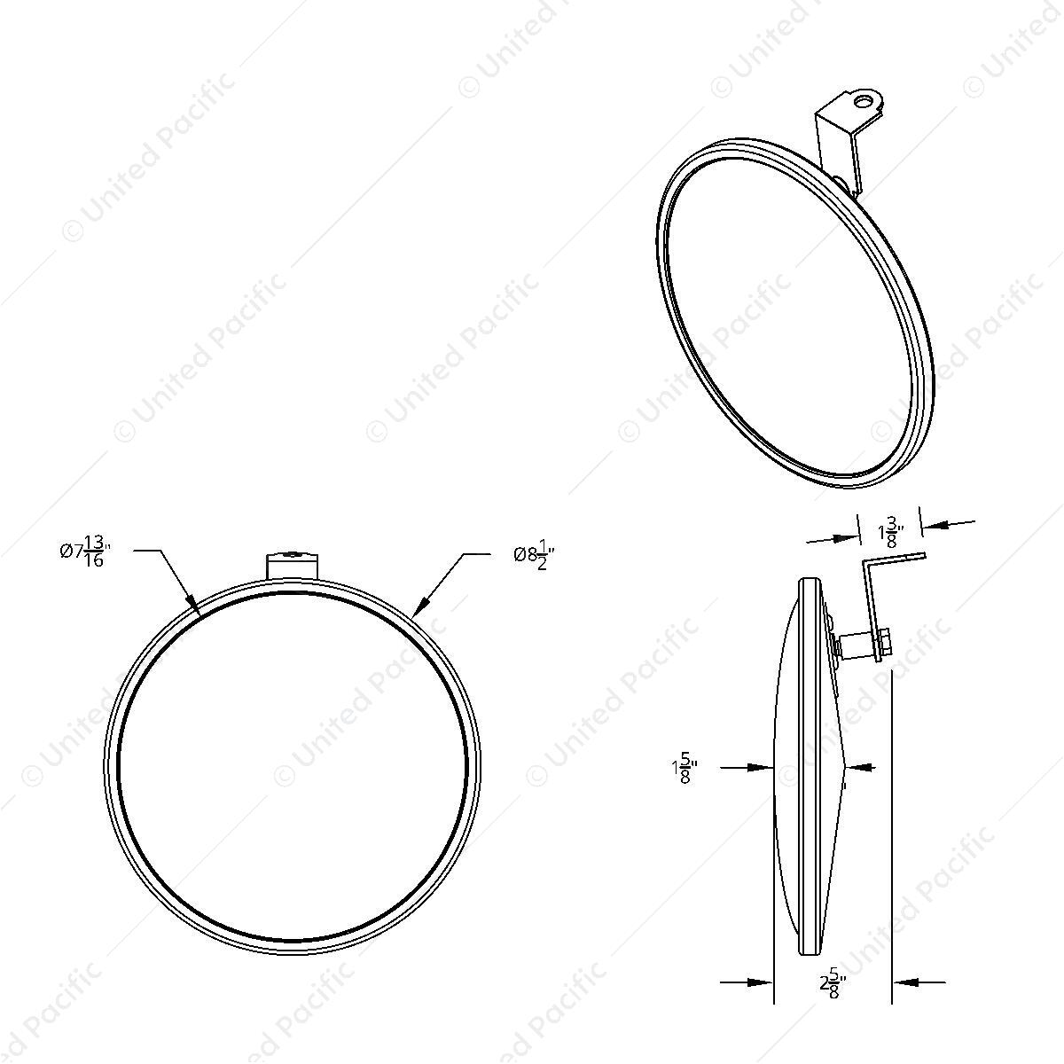 8-1/2" 430 Stainless Steel 320R Convex Mirror - Offset Mounting Stud