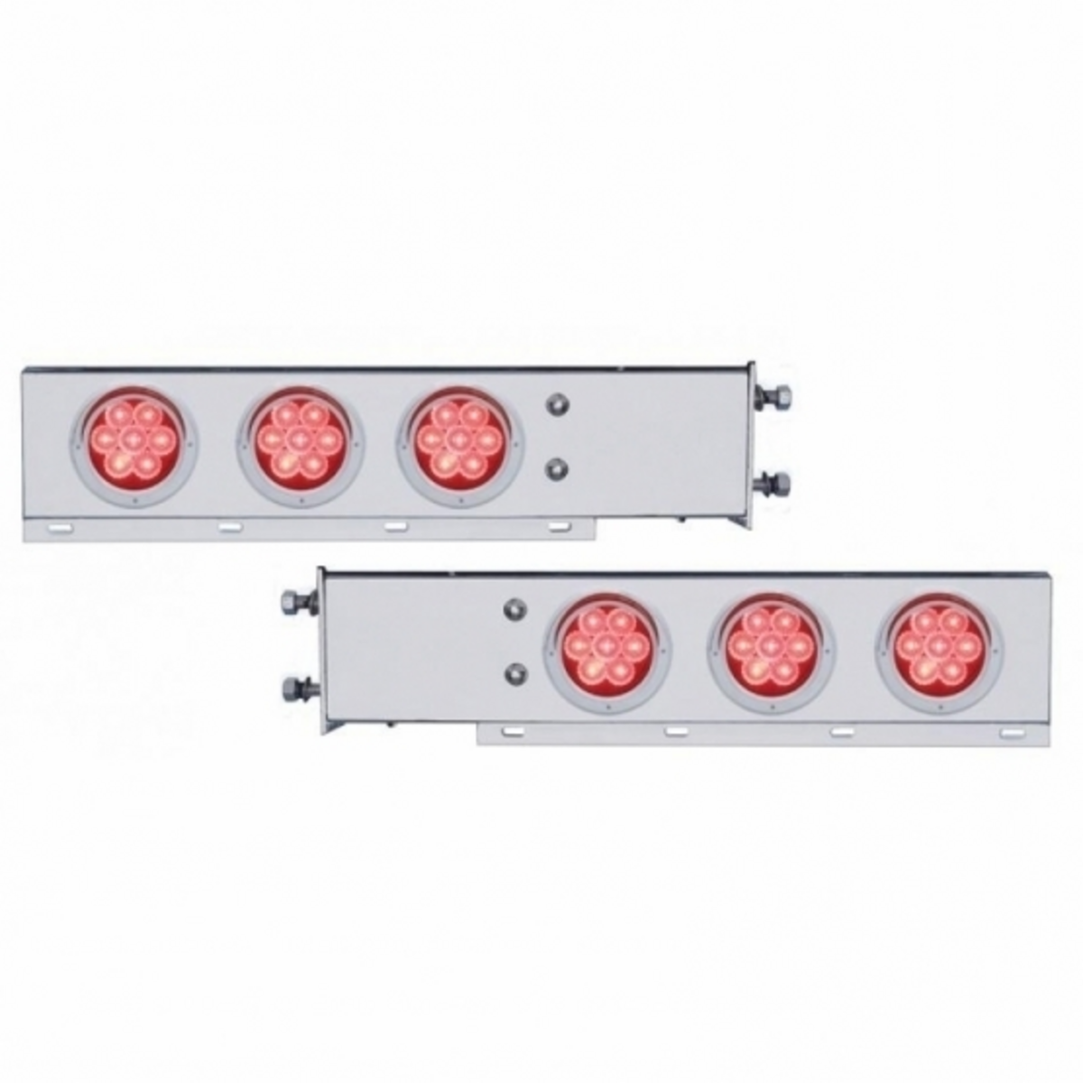 3-3/4" Bolt Pattern Chrome Spring Loaded Bar With 6X 4" 7 Red LED Lights & Visors - Red Lens (Pair)