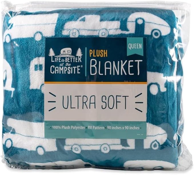 Life is Better at The Campsite Plush Fleece Blanket, Queen Size - Blue