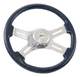 Chrome 4-Spoke w/Slot Cut Outs, Classic Blue Crackle Chrome Bezel- 16"